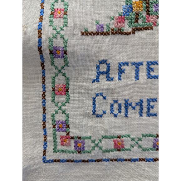 Antique 20's 30's Cross Stitch Sampler ~ After the Rain Comes Sunshine 13X17 - Picture 3 of 3